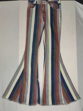 Altar'd State Blue, Cream & Gray Striped Flare Jeans